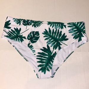 Tropical High Waist Bikini Bottom White Green Leaf Size 4XL